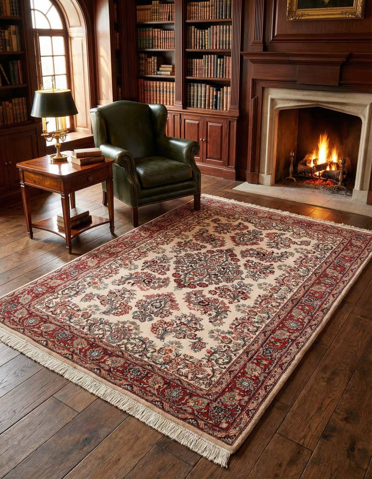 Detail image of 4' 5 x 6' Hand Knotted Sarough Wool Rug