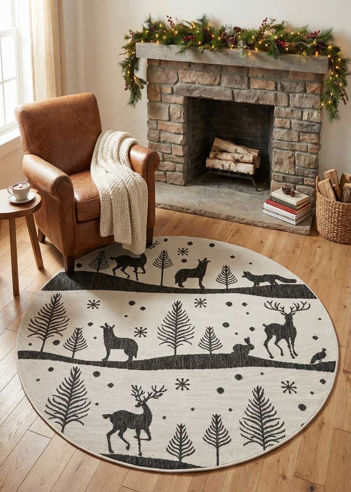 5' 3 x 5' 3 Easy-Clean Holiday Indoor / Outdoor Round Rug