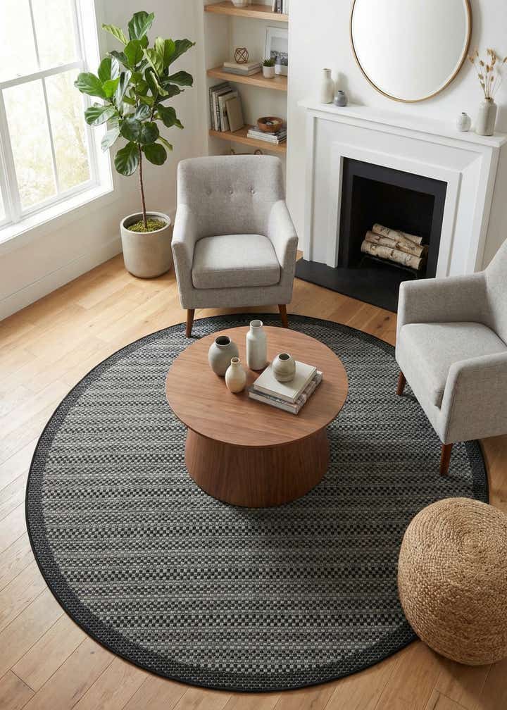 6' x 6' Easy-Clean Border Indoor / Outdoor Round Rug