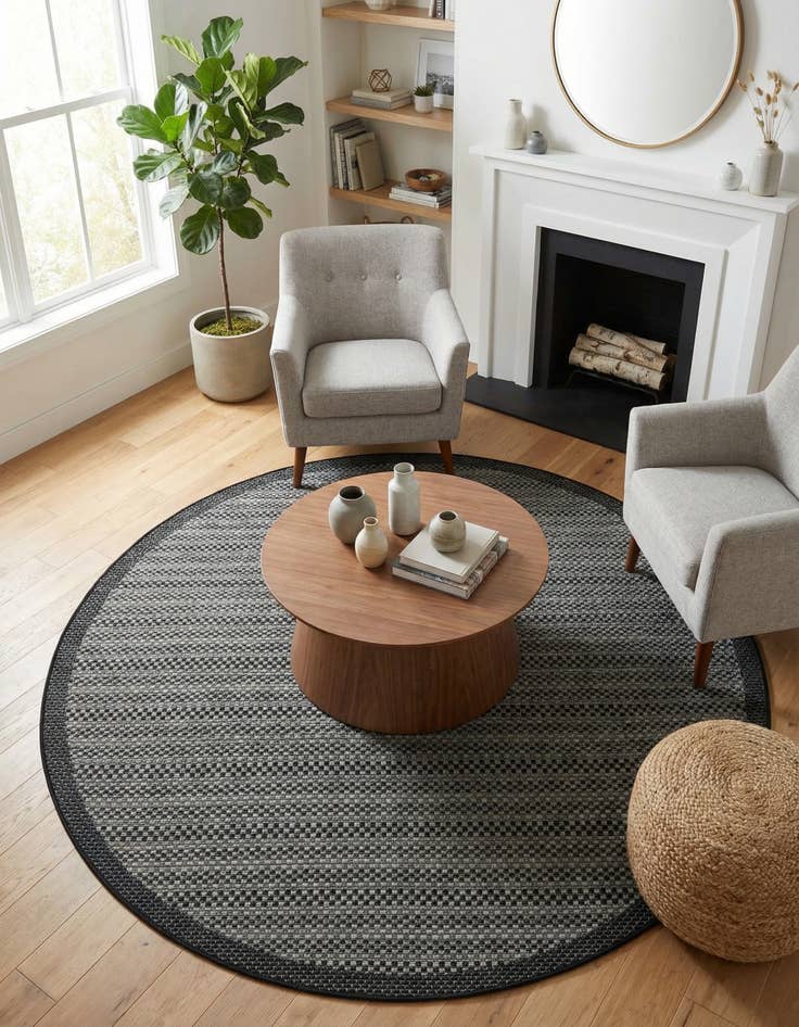 Detail image of 6' x 6' Washable Border Indoor / Outdoor Round Rug
