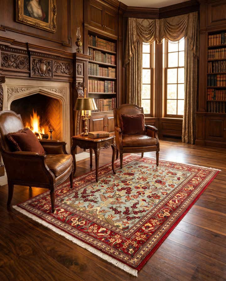 3' 5 x 5' 4 Hand Knotted Qom Persian Rug