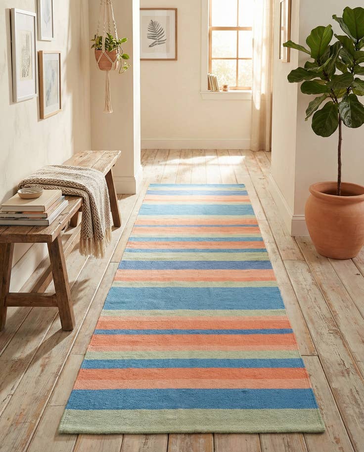 Detail image of 2' x 8' Hand Woven Flatweave Cotton Dhurrie Runner Rug