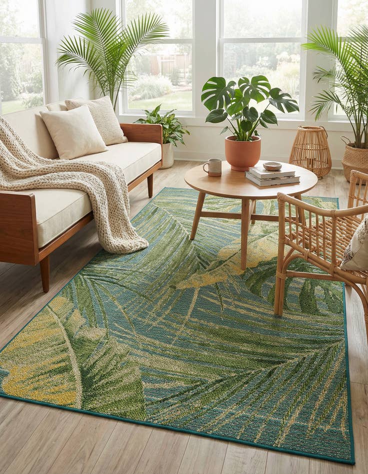 Detail image of 5' x 8'  Washable Botanical Indoor / Outdoor Rug