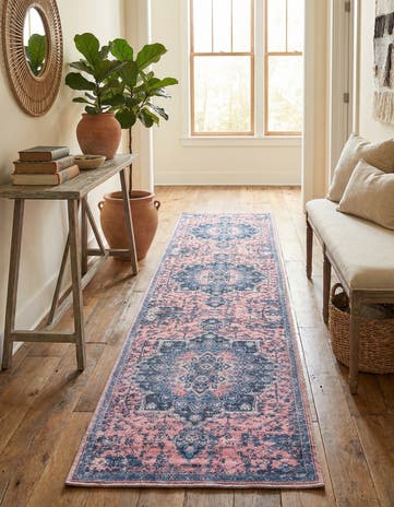 Salmon Pink Washable Renaissance Runner Rug