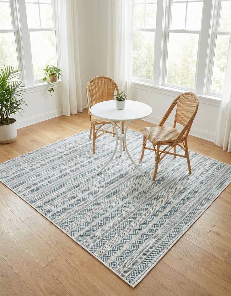 Detail image of 5' 3 x 5' 3 Easy-Clean Striped Indoor / Outdoor Square Rug