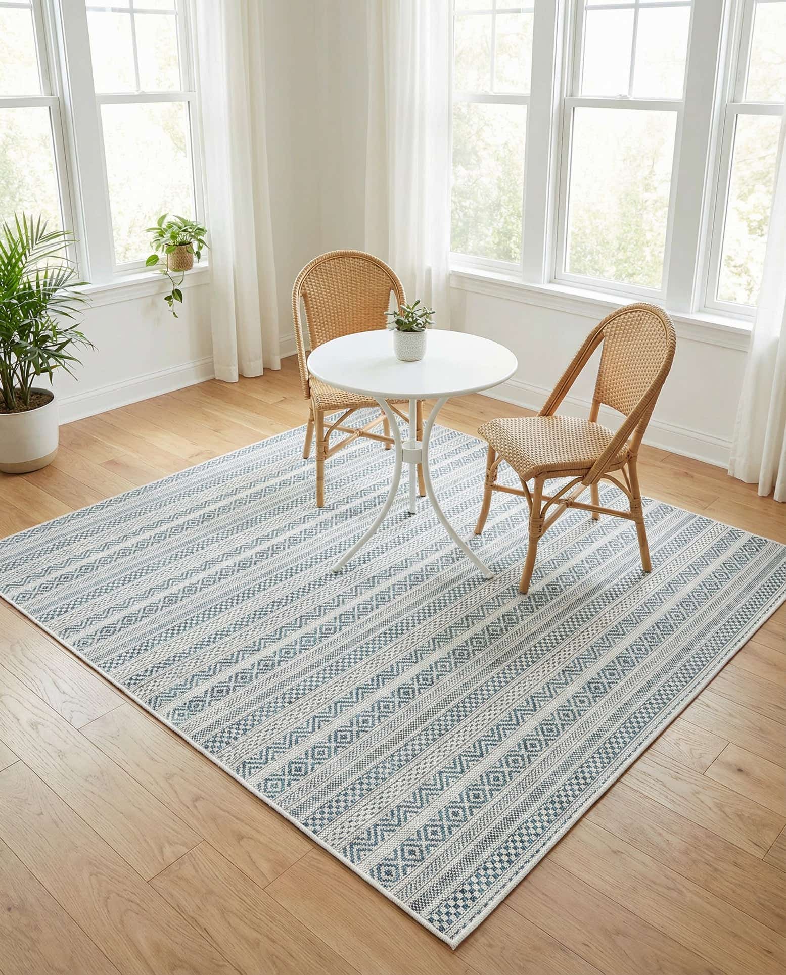 5' 3 x 5' 3 Easy-Clean Striped Indoor / Outdoor Square Rug
