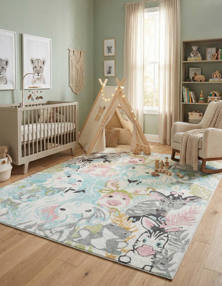 Detail image of 7' 10 x 10' Animals Whimsy Kids Rug