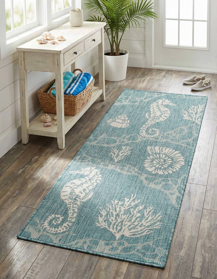 Detail image of 2' x 5' 3 Washable Coastal Indoor / Outdoor Runner Rug