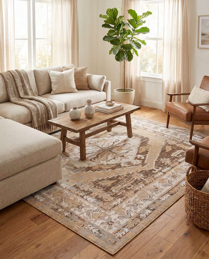 7' 10 x 7' 10 Easy-Clean Traditional Indoor / Outdoor Square Rug