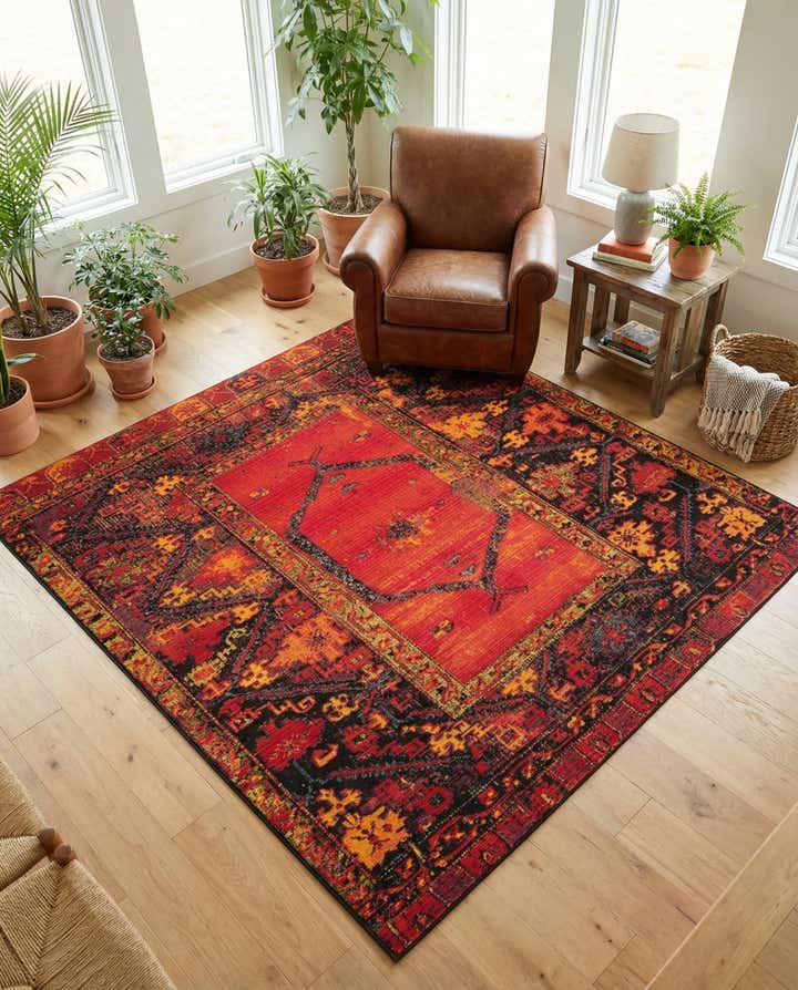 6' x 6' Easy-Clean Tribal Indoor / Outdoor Square Rug
