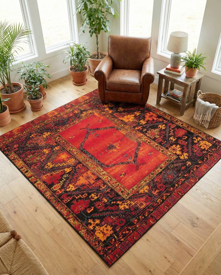 Detail image of 6' x 6' Easy-Clean Tribal Indoor / Outdoor Square Rug