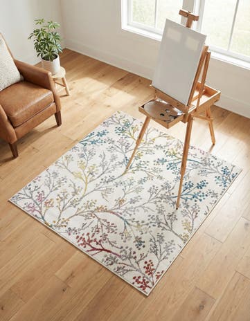 Ivory Blossom Square Rug