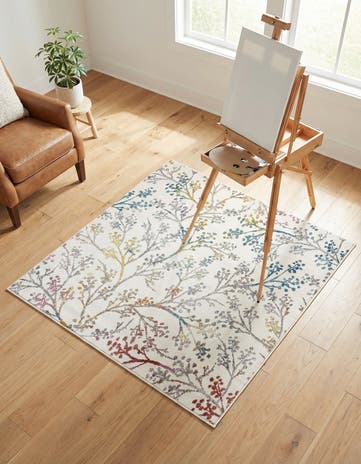 Ivory Blossom Square Rug