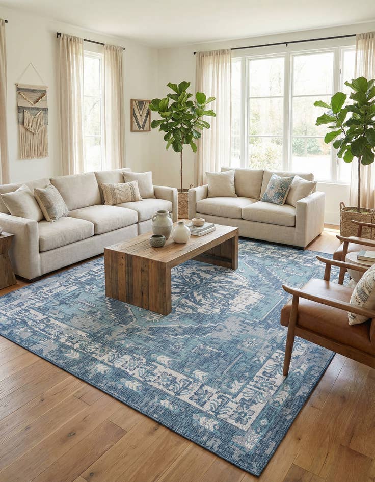 Detail image of 13' x 13'  Washable Traditional Indoor / Outdoor Square Rug