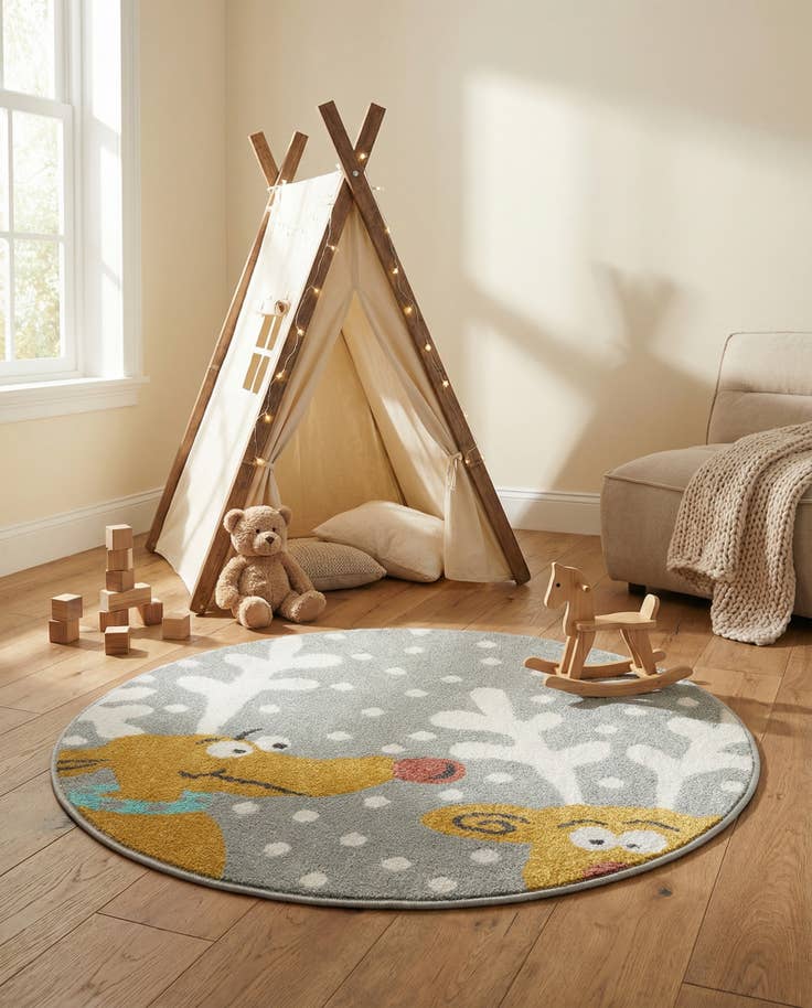 Detail image of 3' 3 x 3' 3 Reindeer Whimsy Kids Round Rug