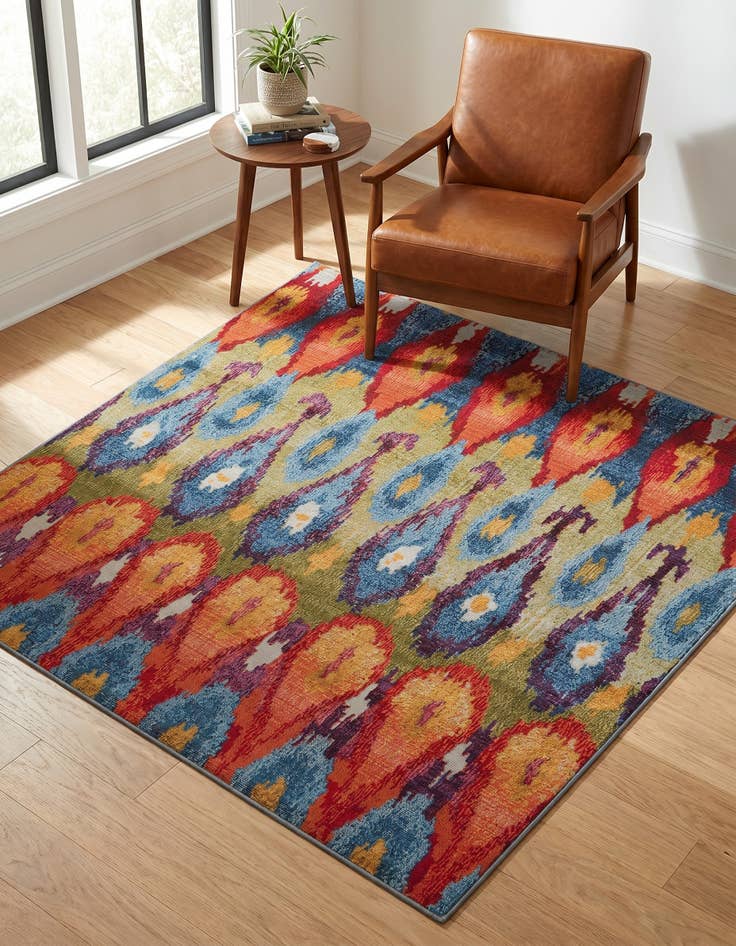 Detail image of 5' 3 x 5' 3 Easy-Clean Modern Indoor / Outdoor Square Rug
