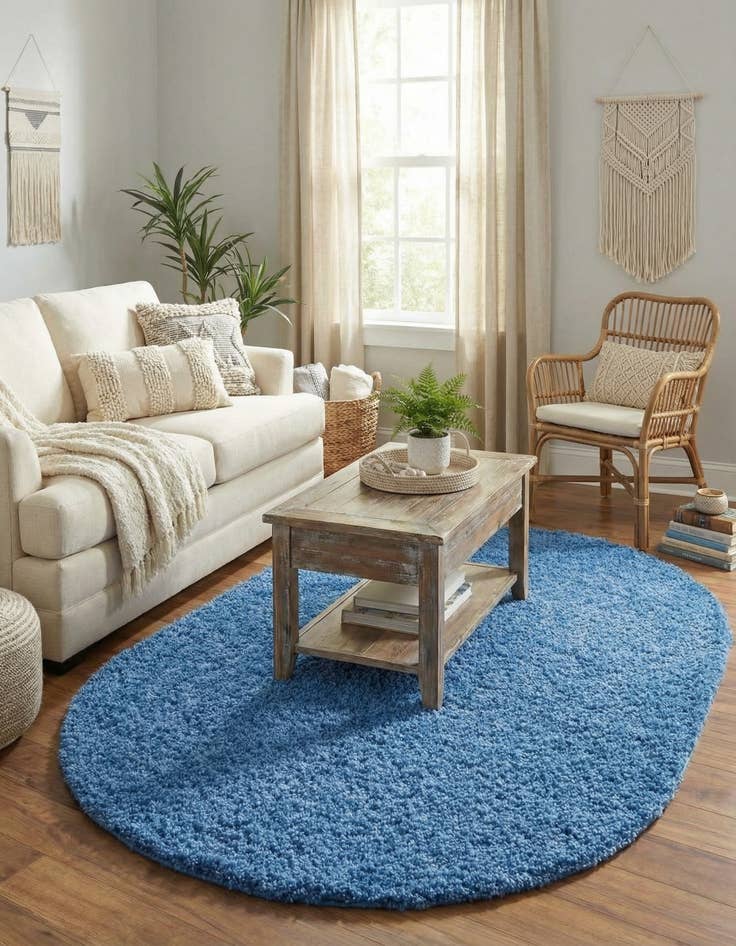 Detail image of 5' 3 x 8' Solid Shag Oval Rug