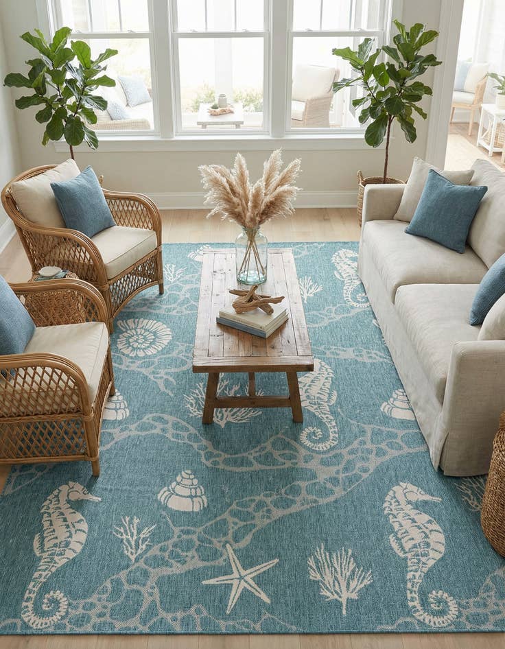 Detail image of 9' x 12' Washable Coastal Indoor / Outdoor Rug