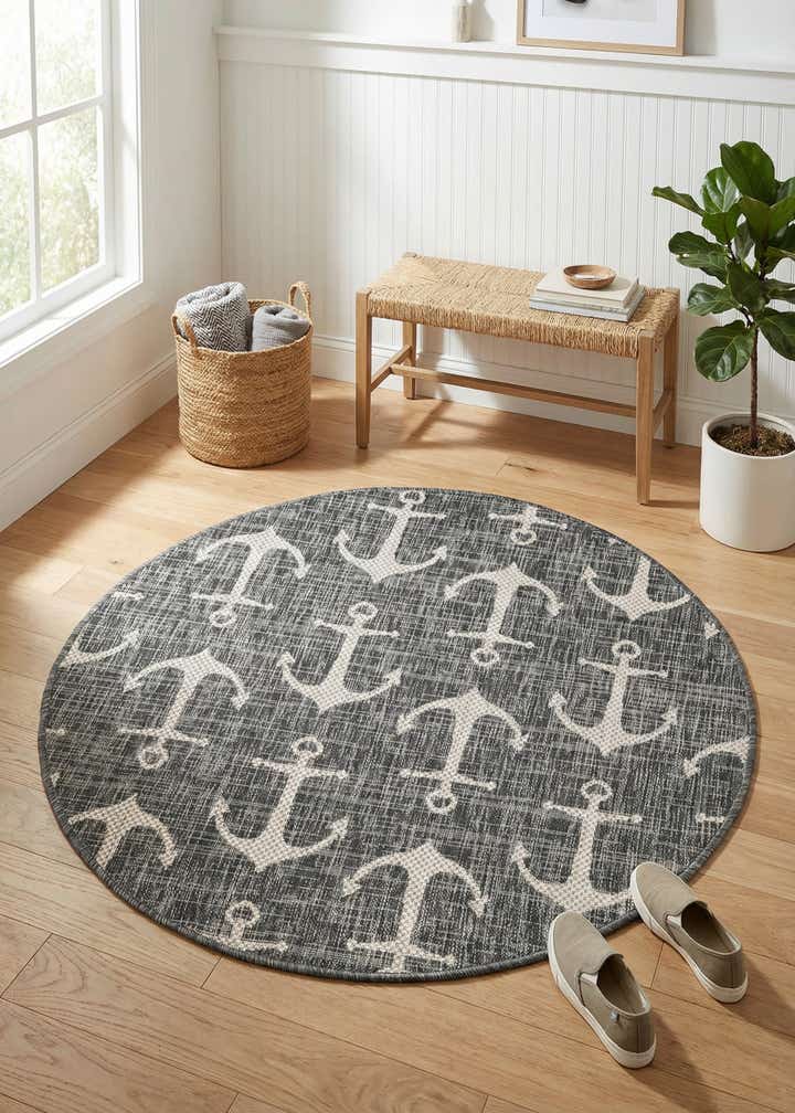 4' x 4' Easy-Clean Coastal Indoor / Outdoor Round Rug