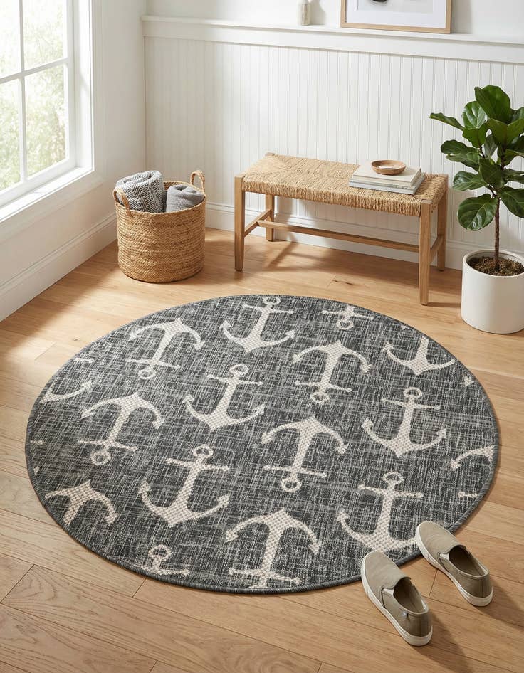 Detail image of 4' x 4' Washable Coastal Indoor / Outdoor Round Rug