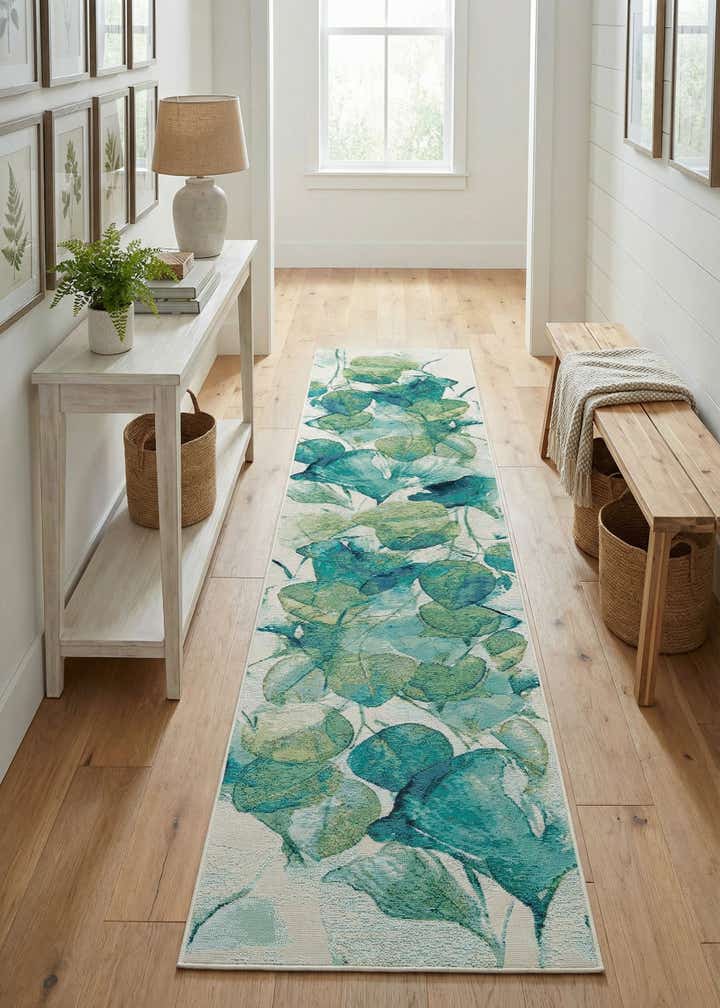 2' 7 x 12' Easy-Clean Botanical Indoor / Outdoor Runner Rug