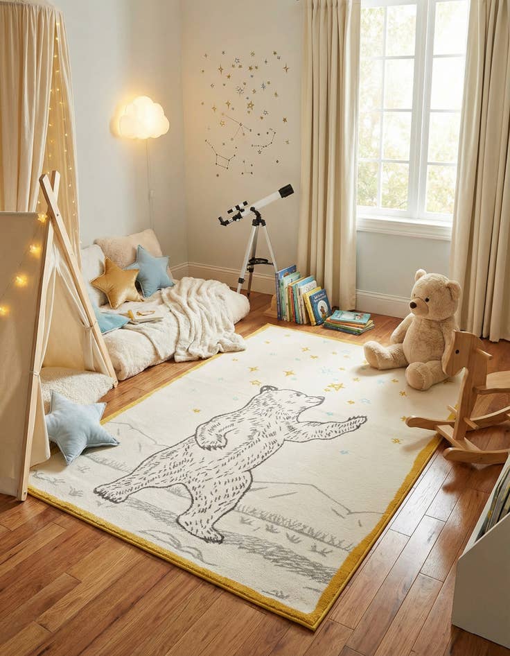 Detail image of 5' 3 x 8' Bear Whimsy Kids Rug