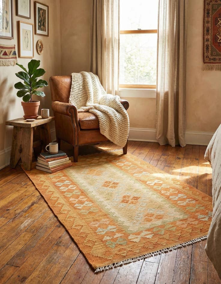 Detail image of 2' 7 x 4' 3 Hand Woven Kilim Waziri Wool Rug