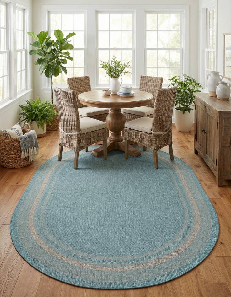 Detail image of 7' 10 x 10' Washable Border Indoor / Outdoor Oval Rug