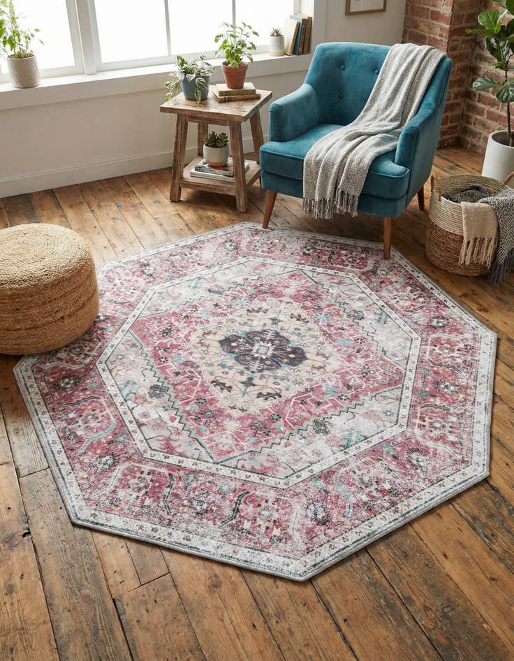 Detail image of 5' x 5'  Washable Yara Octagon Rug
