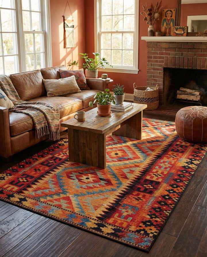 5' 3 x 8' Easy-Clean Tribal Indoor / Outdoor Rug
