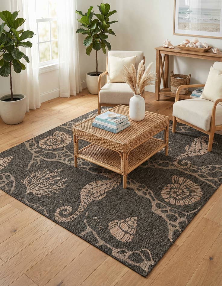 Detail image of 7' 10 x 7' 10  Washable Coastal Indoor / Outdoor Square Rug