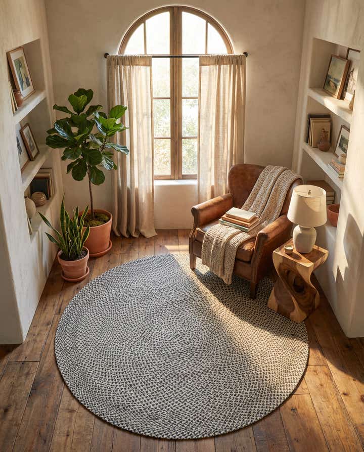 6' 1 x 6' 1 Handmade Tweed Braided Jute Round Rug