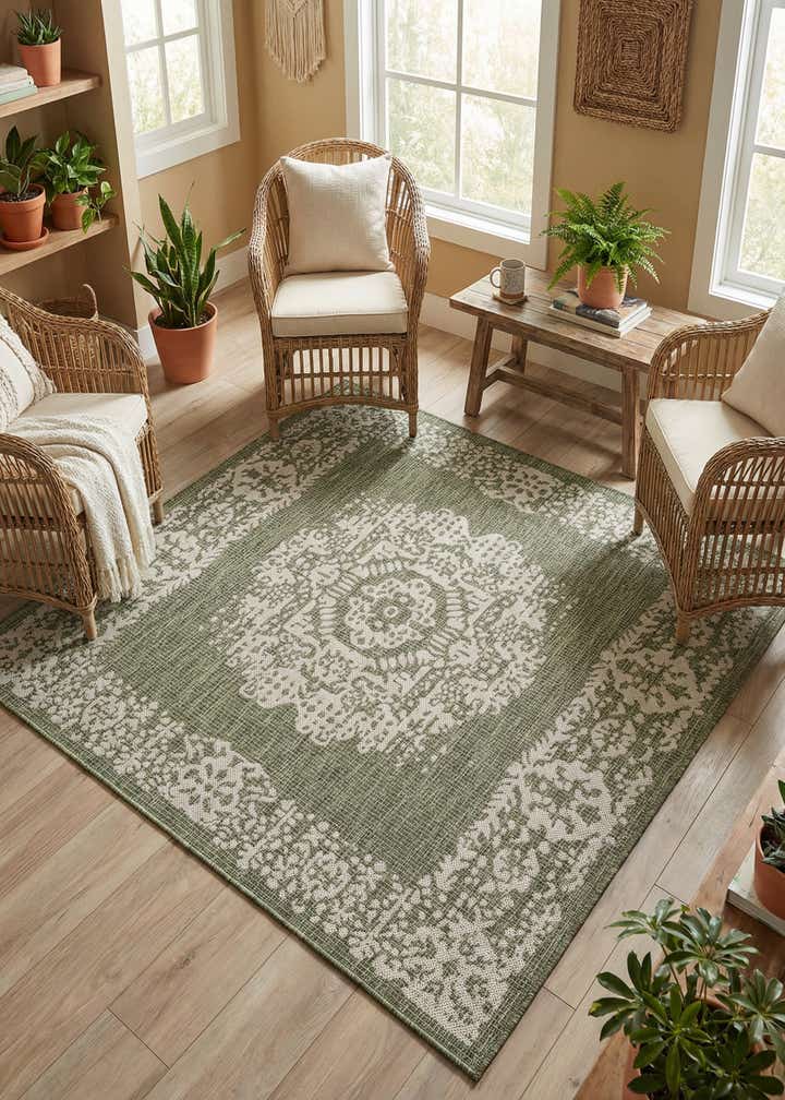 5' 3 x 5' 3 Easy-Clean Traditional Indoor / Outdoor Square Rug