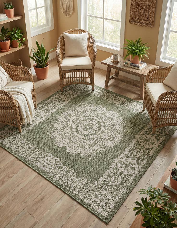 Detail image of 5' 3 x 5' 3  Washable Traditional Indoor / Outdoor Square Rug