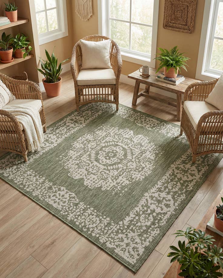 Detail image of 5' 3 x 5' 3 Easy-Clean Traditional Indoor / Outdoor Square Rug