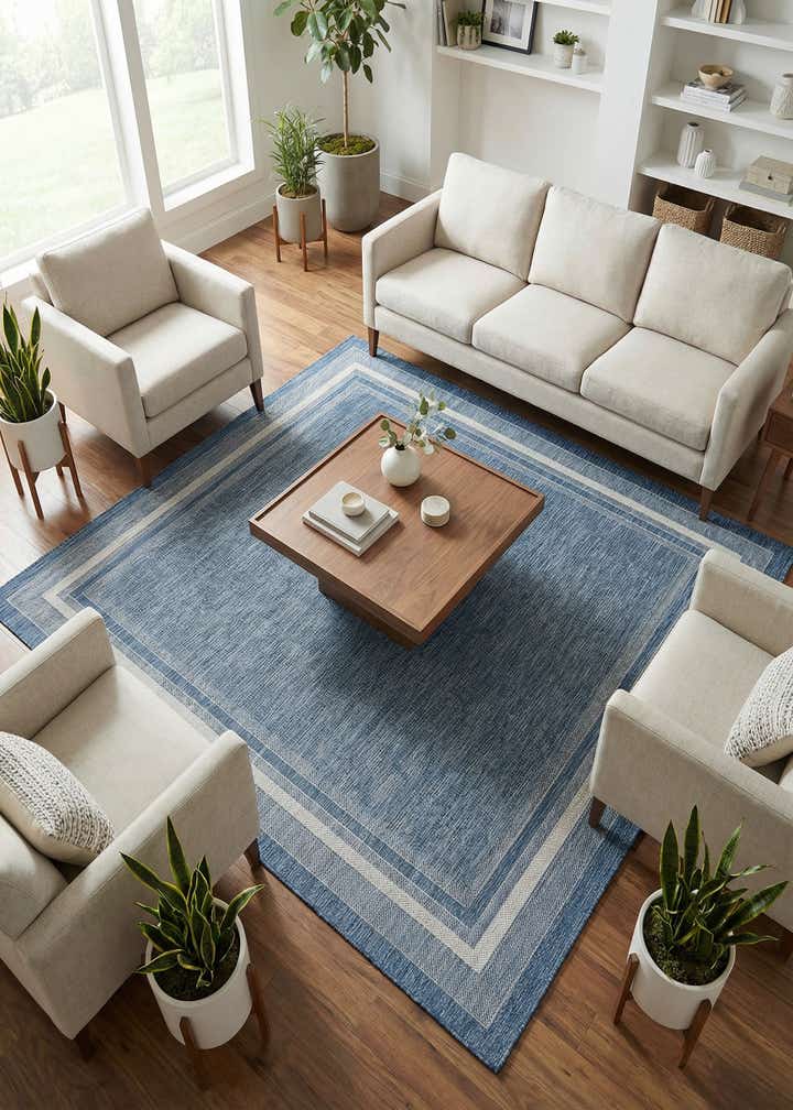 7' 10 x 7' 10 Easy-Clean Border Indoor / Outdoor Square Rug