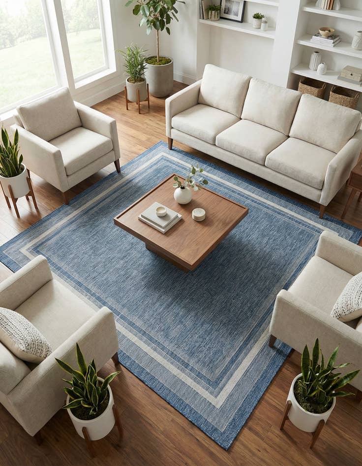 Detail image of 7' 10 x 7' 10 Washable Border Indoor / Outdoor Square Rug