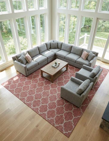 Rust Red Easy-Clean Lattice Indoor / Outdoor Square Rug