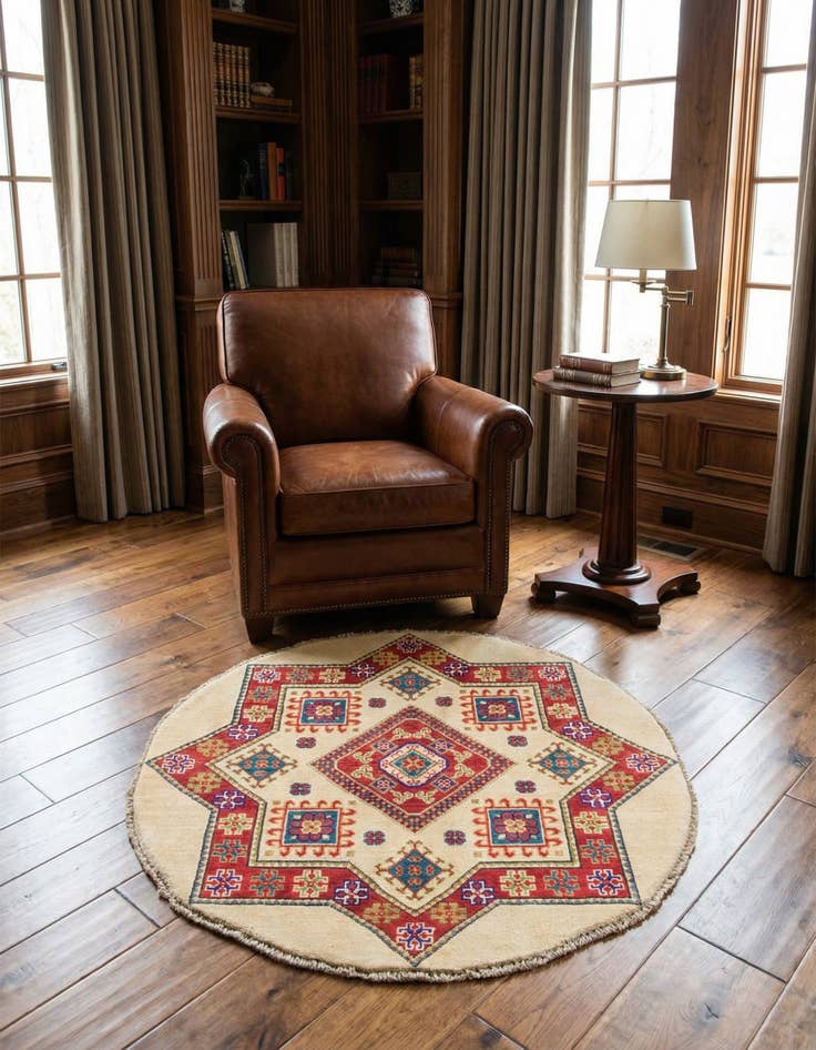 Detail image of 3' 3 x 3' 4 Hand Knotted Kazak Round Rug