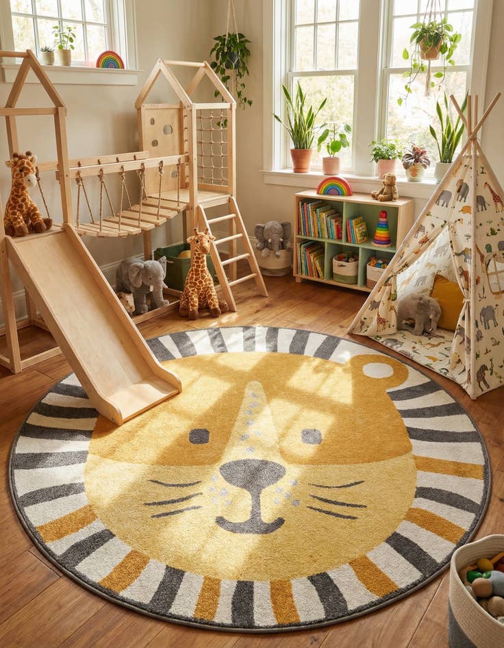 Detail image of 7' 10 x 7' 10 Cat Whimsy Kids Round Rug