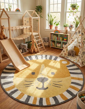 Light Brown Cat Whimsy Kids Round Rug
