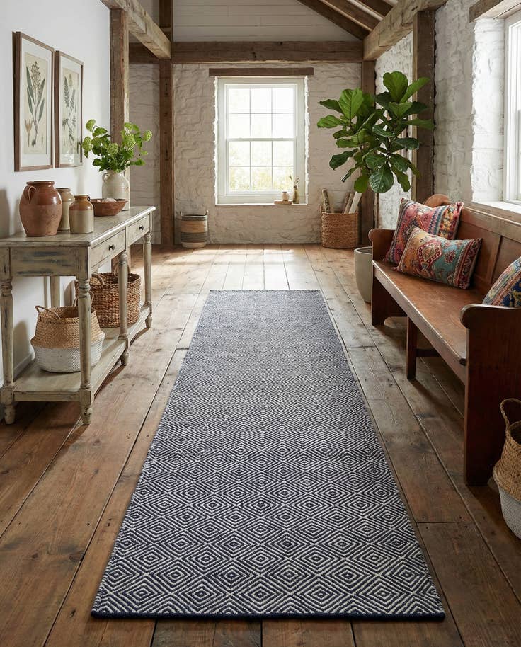 Detail image of 2' 7 x 12' Hand Woven Geo Trellis Flatweave Runner Rug
