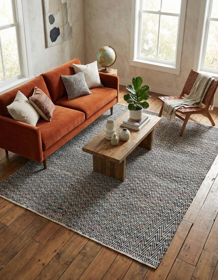 Detail image of 9' x 12' Hand Woven Chindi Chevron Rug