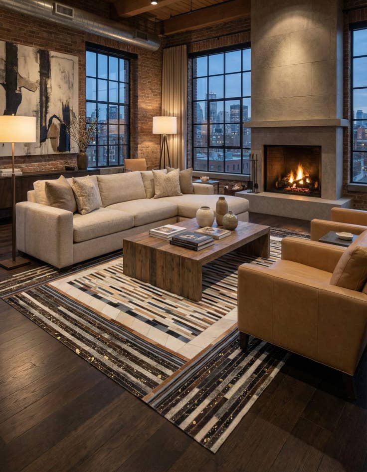 Detail image of 5' 1 x 8' Cowhide Leather Rug