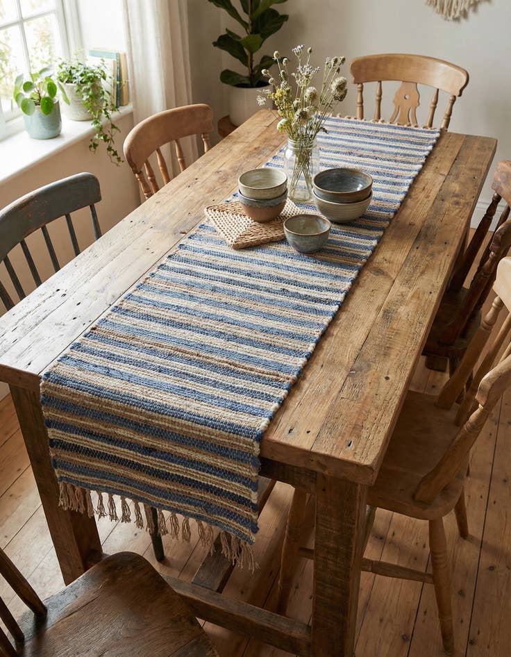 Detail image of 1' 2 x 4' 1  Hand Woven Chindi Jute Table Runner Rug