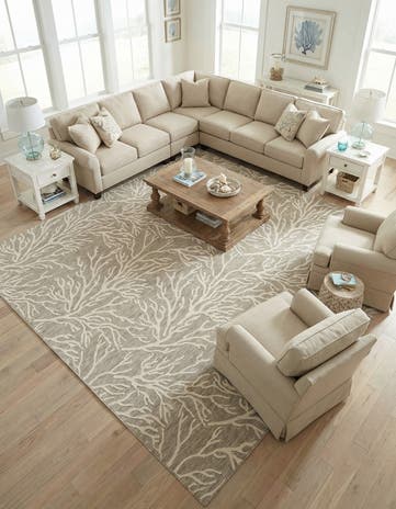 Gray Easy-Clean Coastal Indoor / Outdoor Square Rug