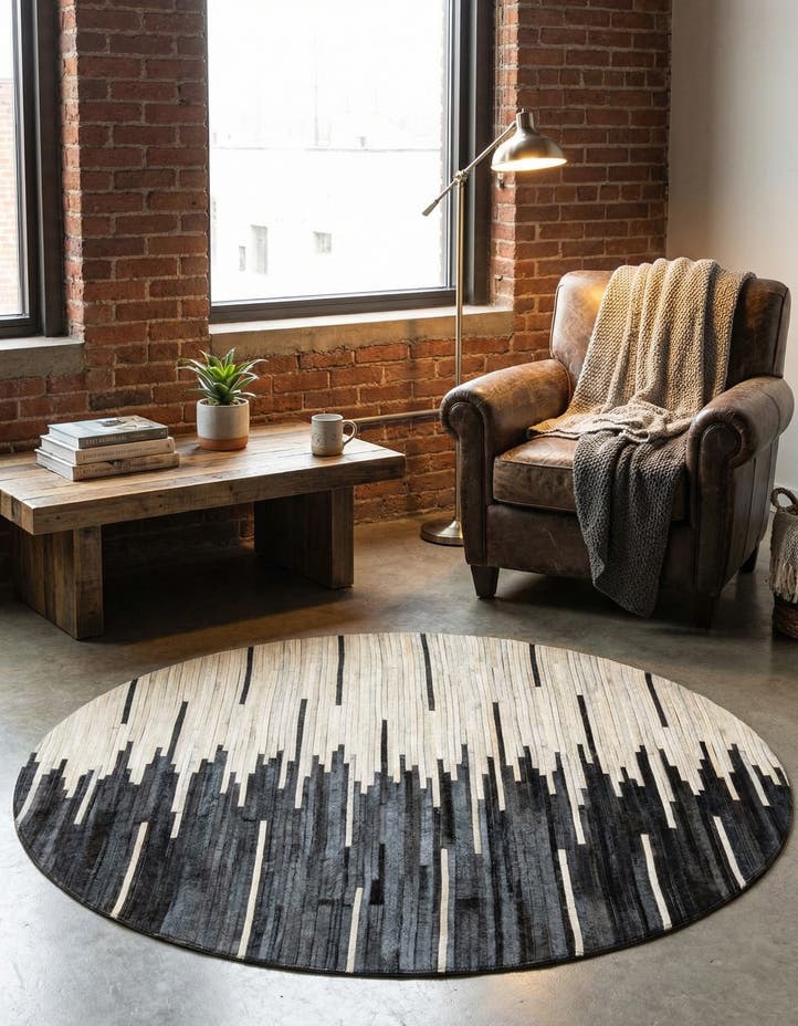 4' 1 x 4' 1 Cowhide Leather Round Rug