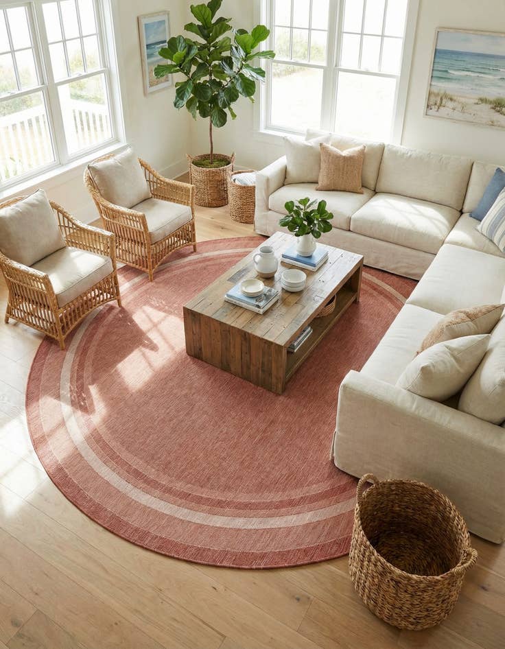 Detail image of 13' x 13' Easy-Clean Border Indoor / Outdoor Round Rug