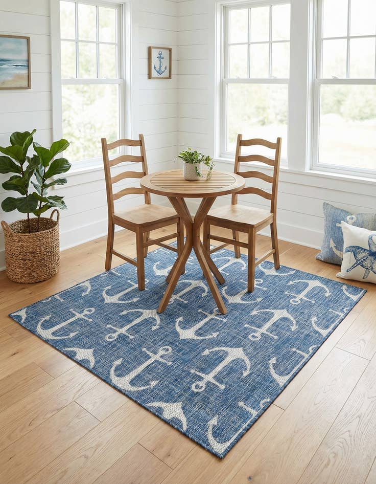 Detail image of 5' 3 x 5' 3 Washable Coastal Indoor / Outdoor Square Rug