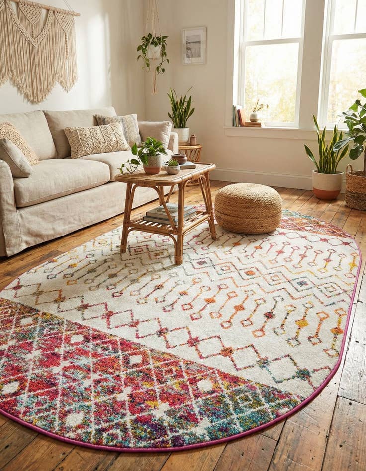 Detail image of  5' 3 x 8' Moroccan Trellis Oval Rug